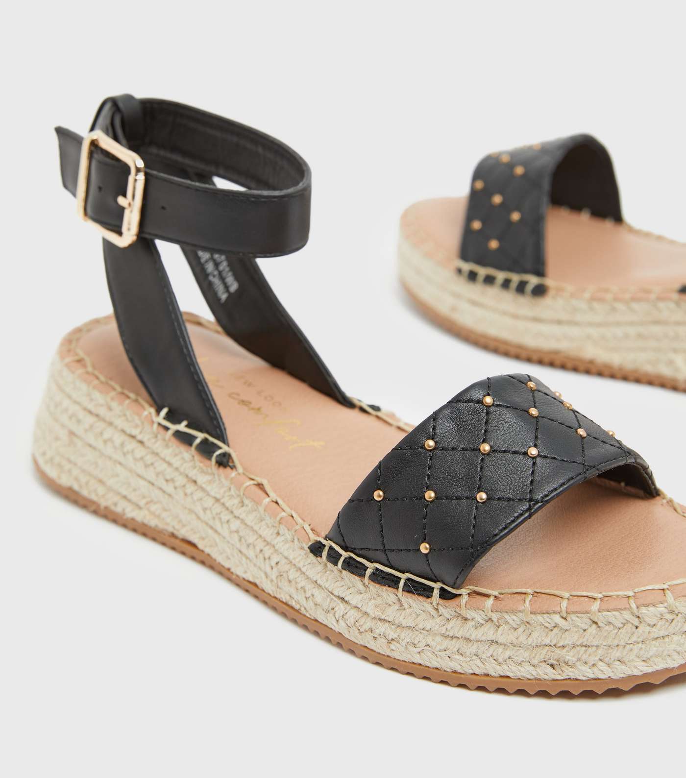 Black Quilted Espadrille Chunky Sandals Image 4