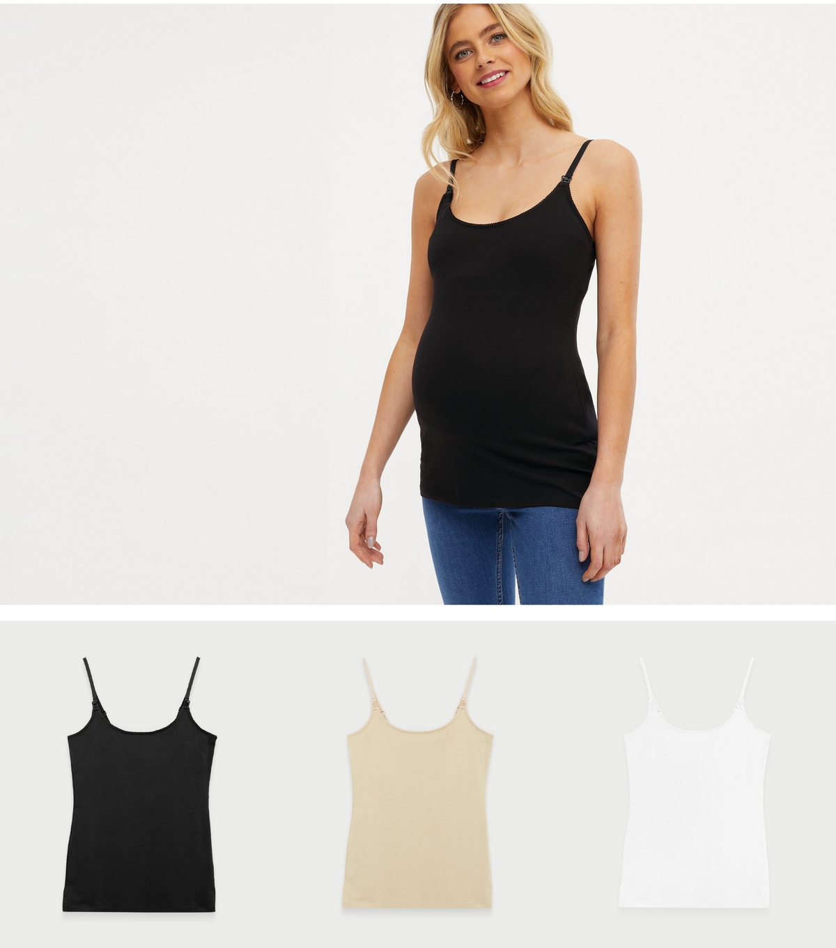 Women's Maternity 3 Pack Pink Black and White Nursing Camis New Look