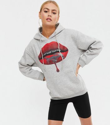 AX Paris Grey Jersey Lips Logo Hoodie New Look