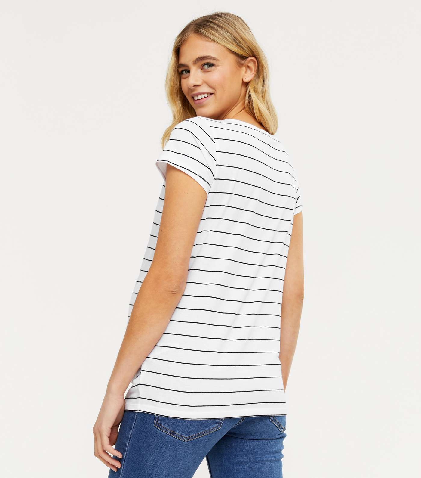Maternity White Stripe Ruched Short Sleeve Top Image 3