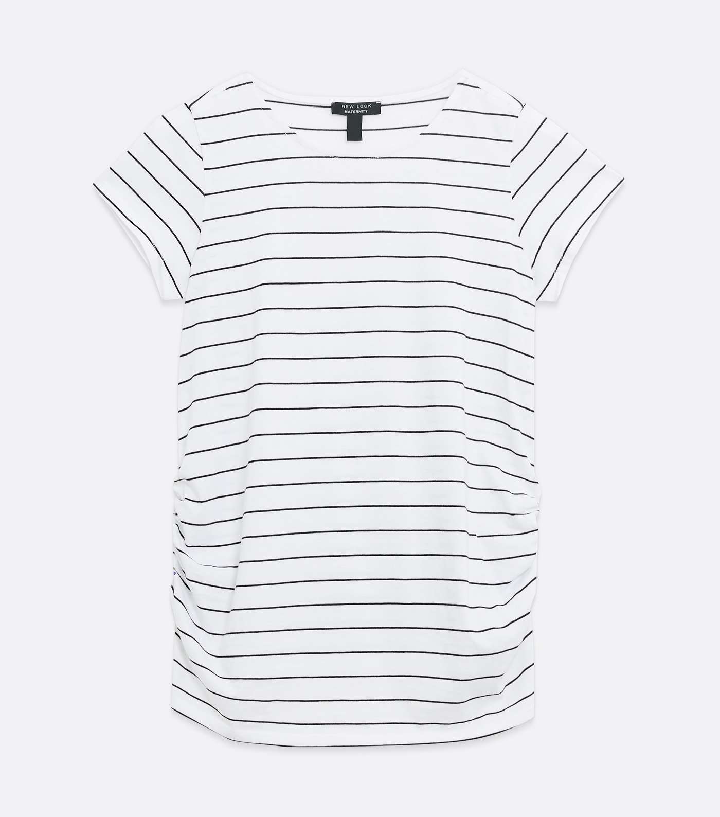 Maternity White Stripe Ruched Short Sleeve Top Image 5