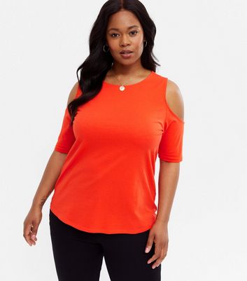 Plus size red 2024 cold shoulder top