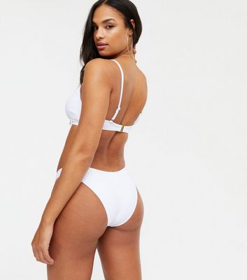 white ruched high waisted bikini bottoms