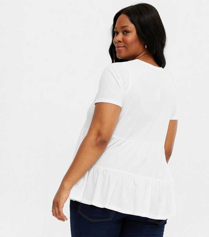 White Plus Size Round Neck Peplum Top - Meet.Curve - Meet.Curve