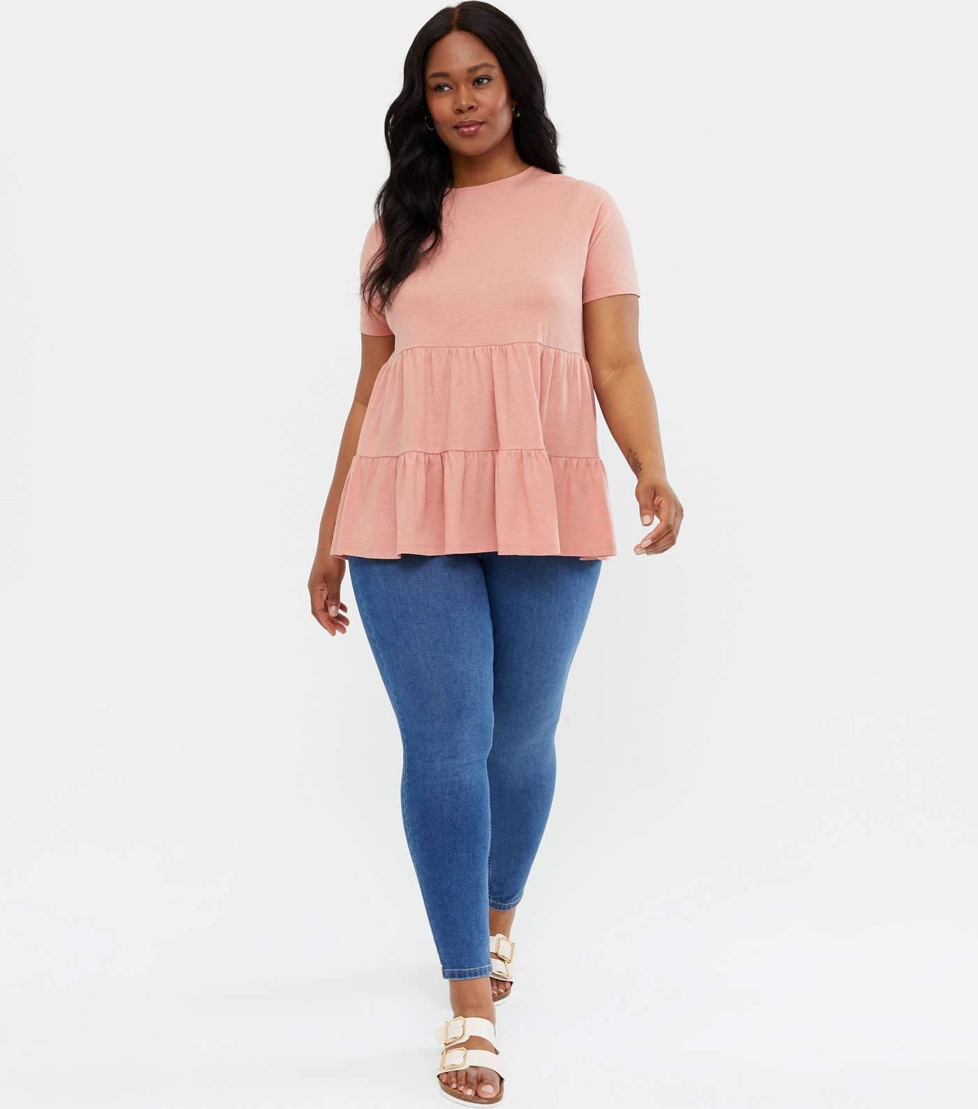 Curves Mid Pink Tiered Peplum T-Shirt Image 2
