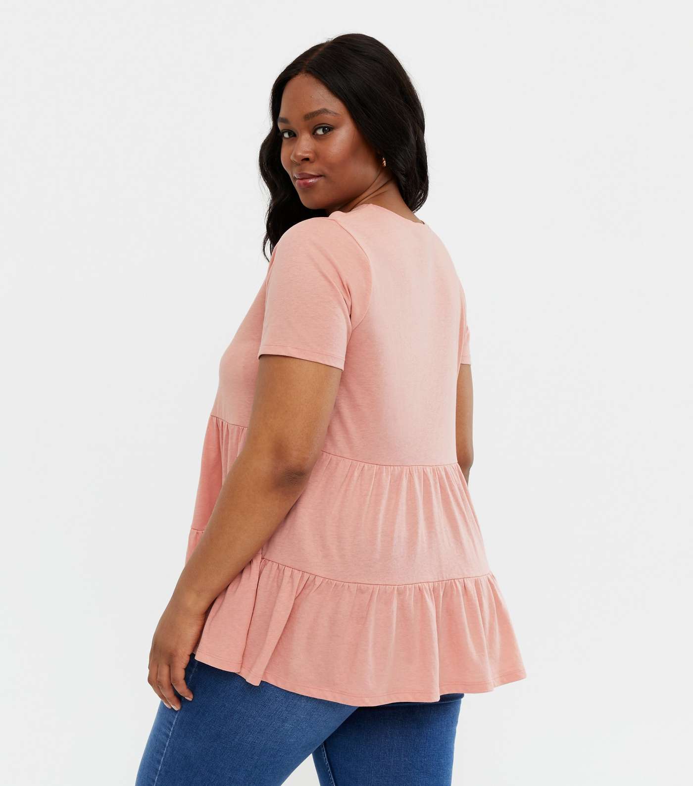 Curves Mid Pink Tiered Peplum T-Shirt Image 4