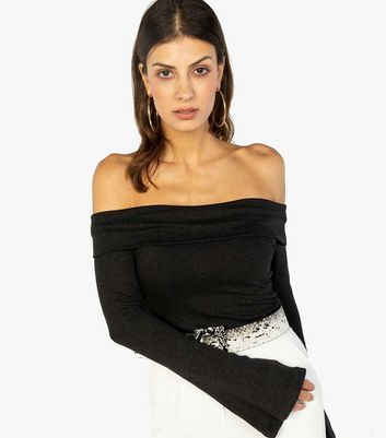 black long sleeve bardot top