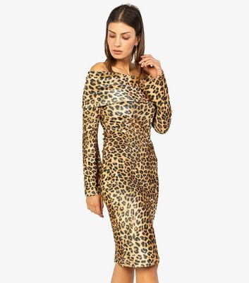 Image of Zibi London Brown Leopard Print Bardot Dress New Look