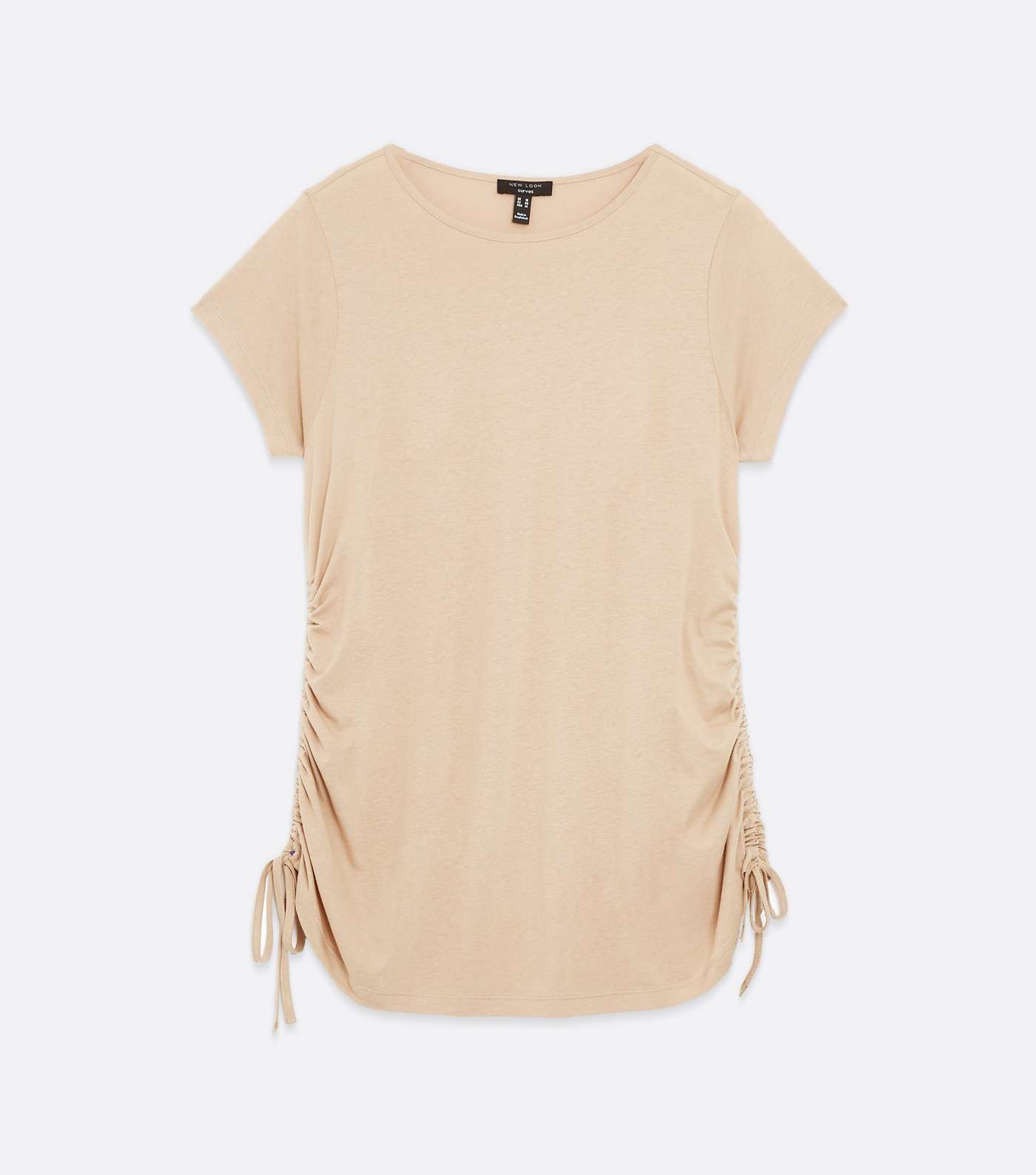 Curves Camel Ruched Tie Side Long T-Shirt Image 5