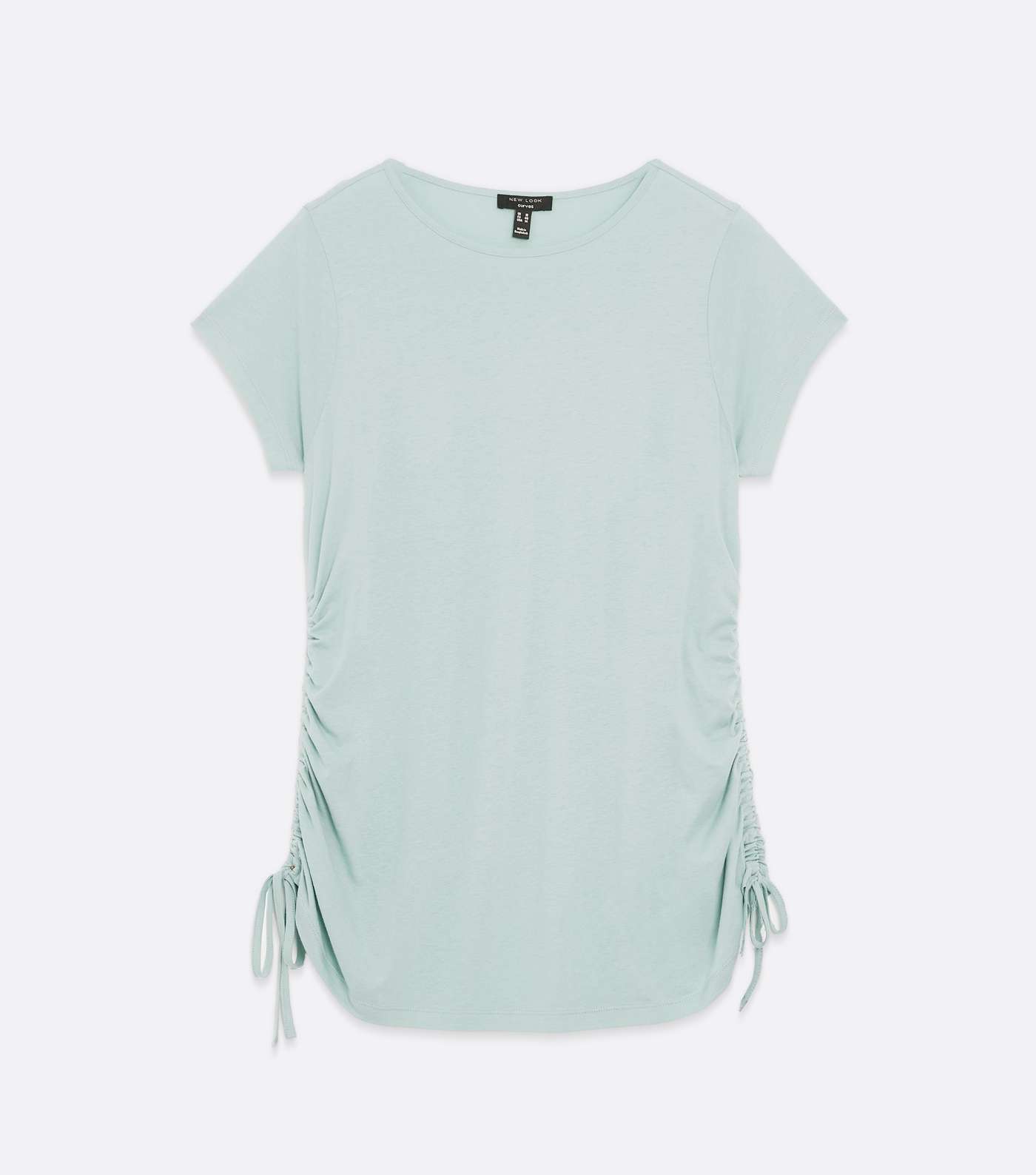 Curves Light Green Ruched Tie Side Long T-Shirt Image 5