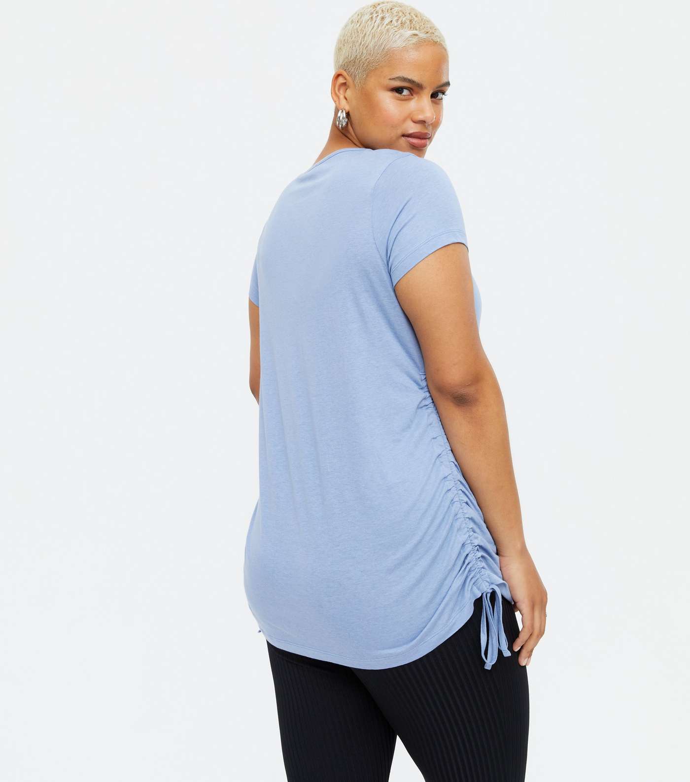 Curves Bright Blue Ruched Tie Side T-Shirt Image 4