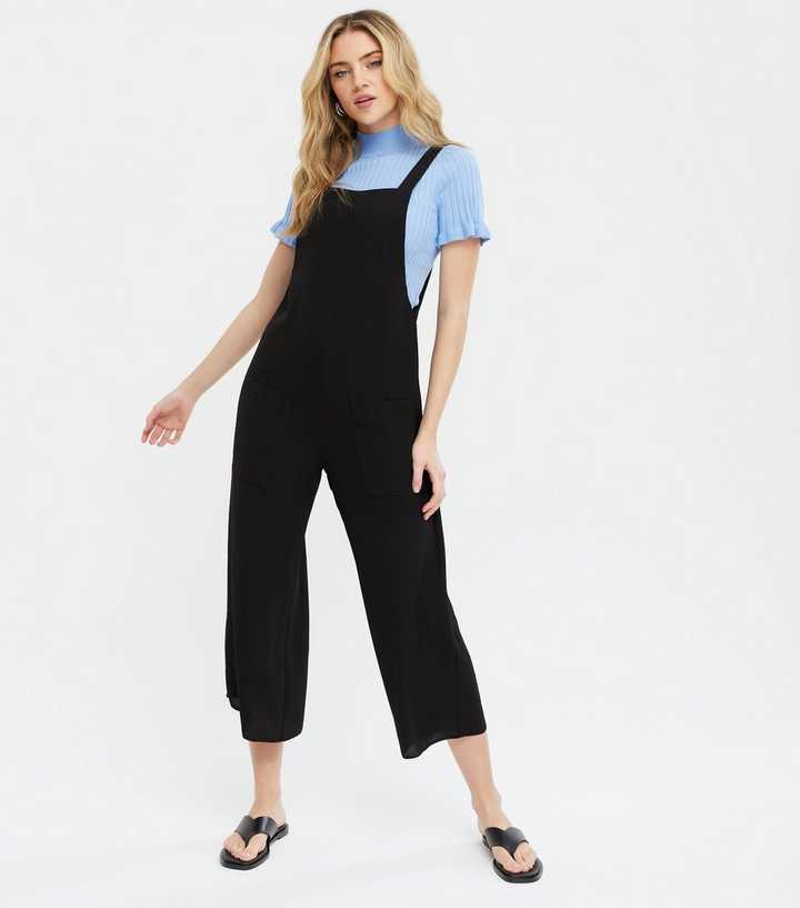 Black Crop Oversized Dungaree Jumpsuit