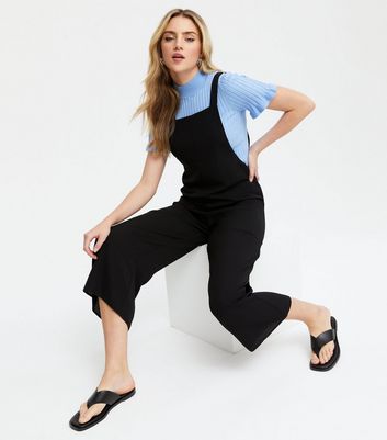 black cropped dungaree jumpsuit