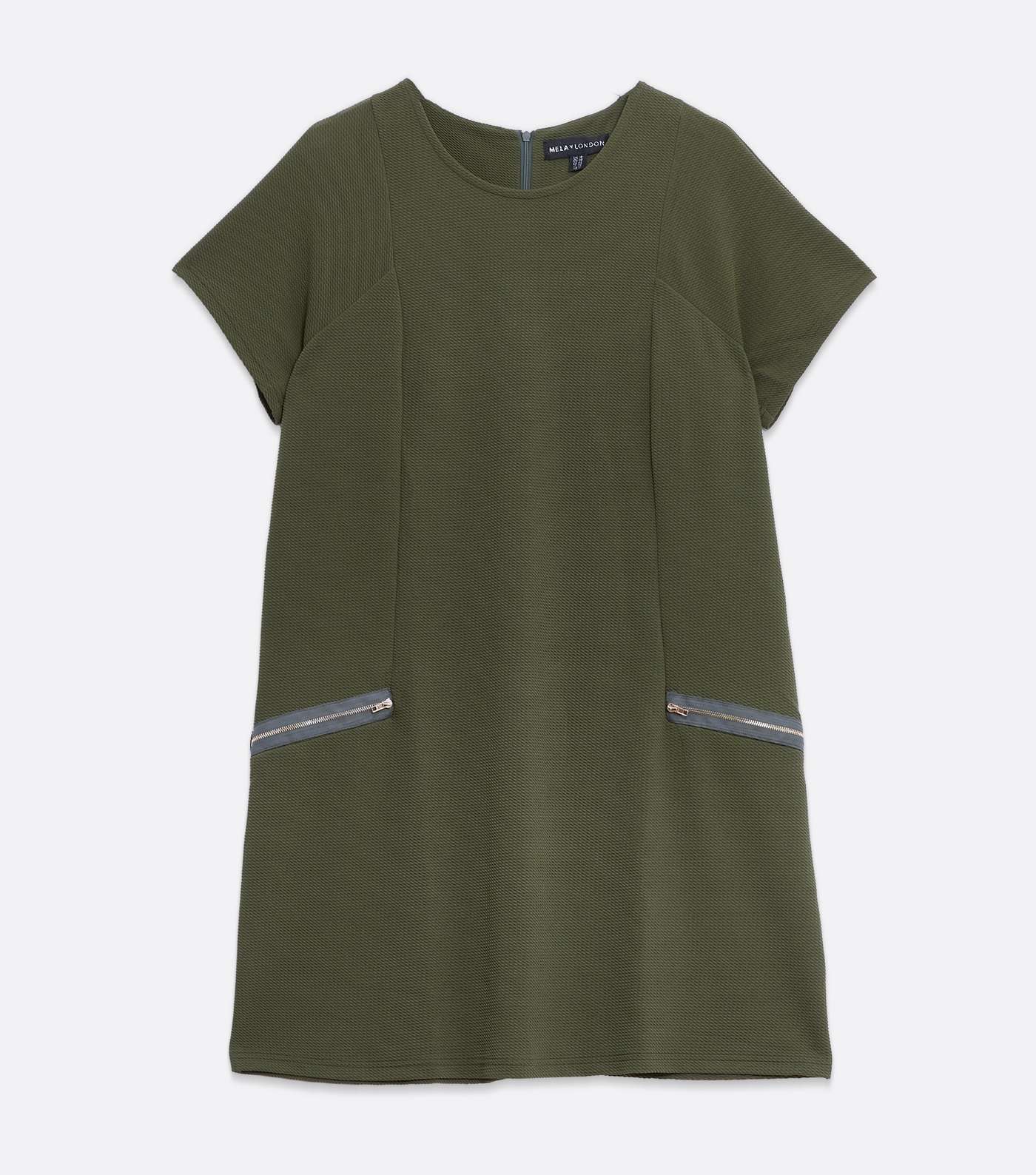 Mela Curves Olive Textured Zip Shift Dress Image 5