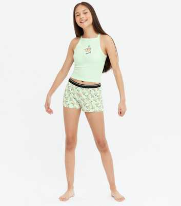 Girls Green Sloth Morning Logo Cami Short Pyjama Set