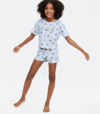 Girls Blue Dog and Heart Short Pyjama Set New Look