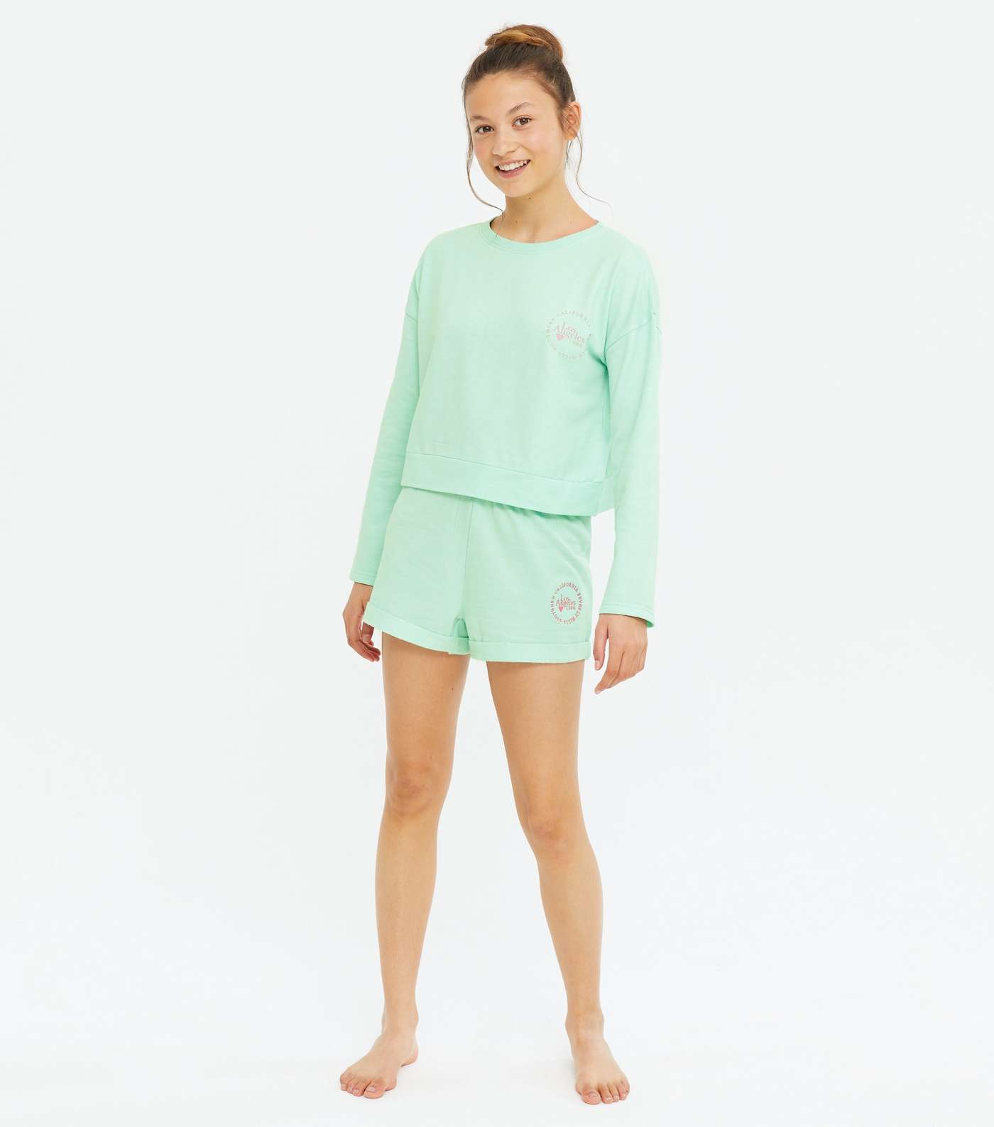 Girls Mint Green Los Angeles Logo Short Pyjama Set