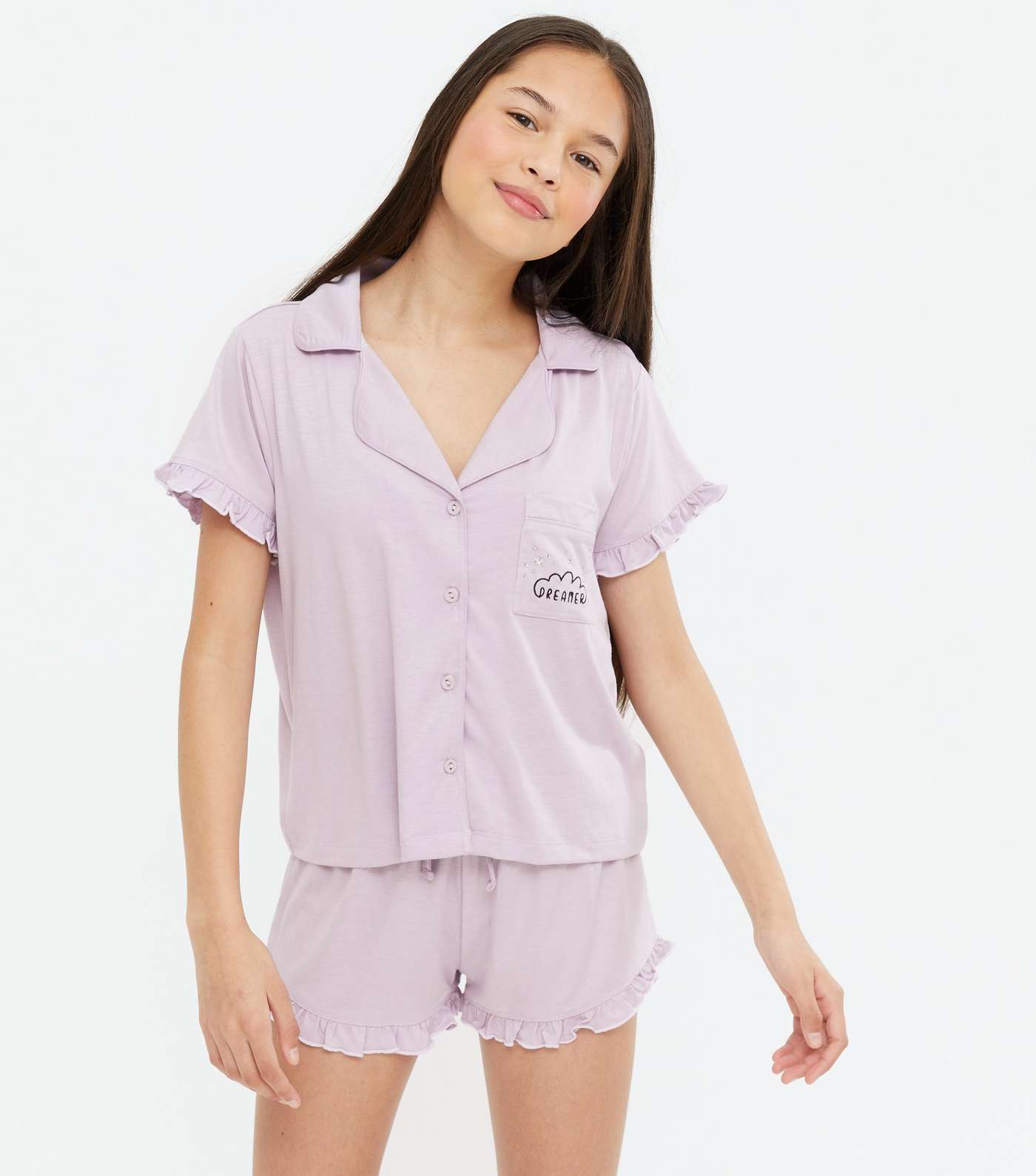 Girls Lilac Dreamer Pocket Logo Revere Short Pyjama Set Image 2