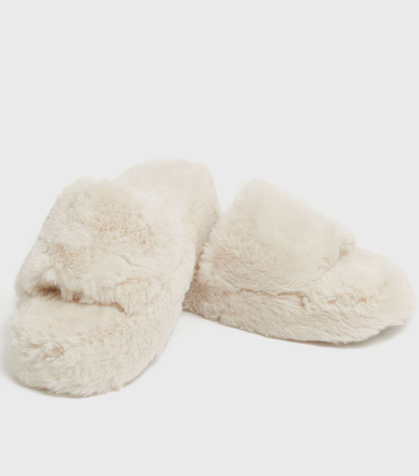 Off White Faux Fur Flatform Slider Slippers Image 4