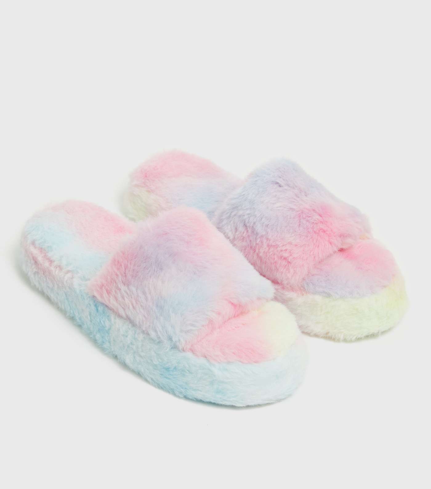 Multicoloured Faux Fur Flatform Slider Slippers Image 3