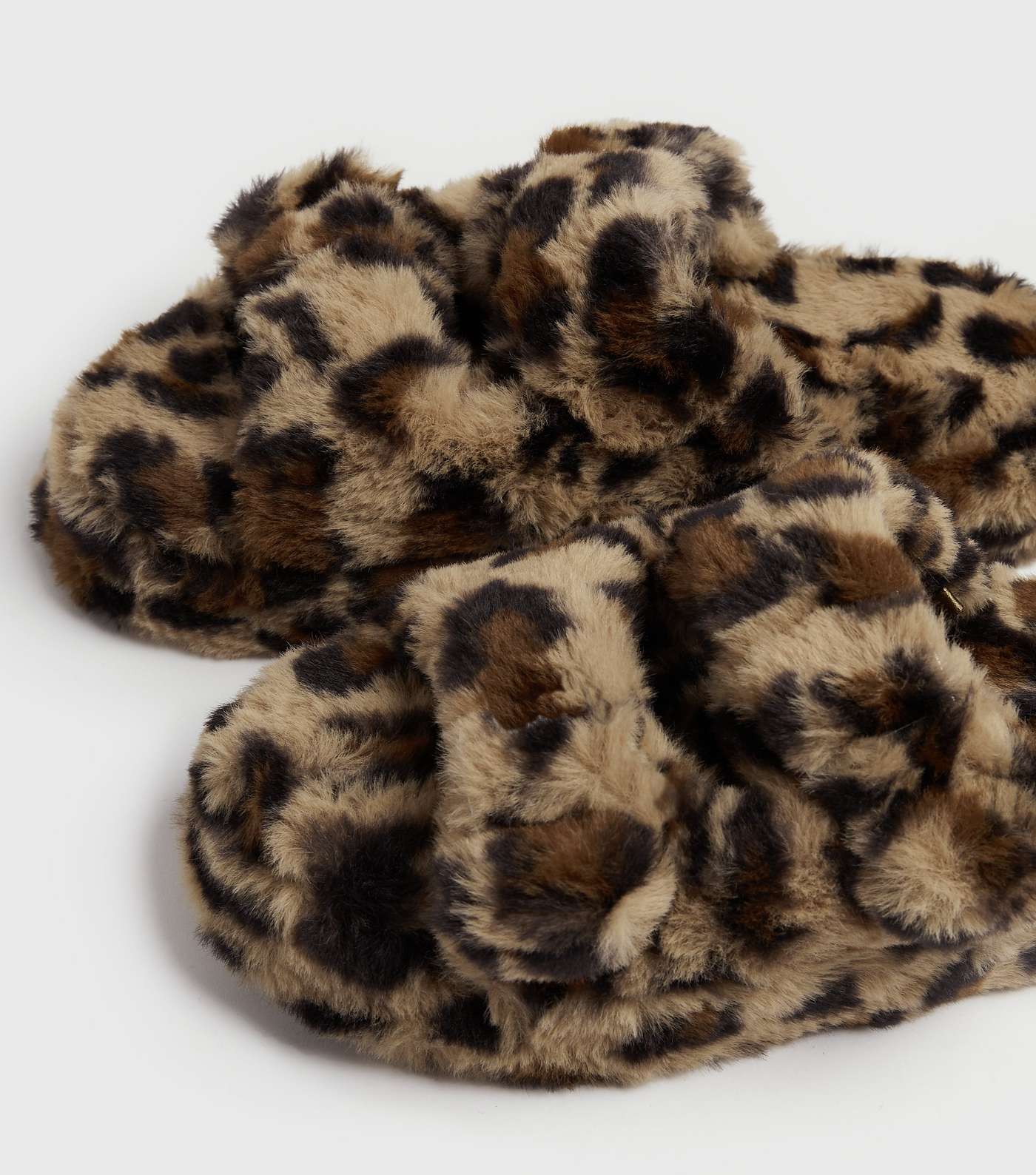 Stone Leopard Print Fluffy Buckle Slider Slippers Image 4
