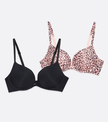 pink black leopard print bra