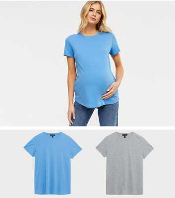 Maternity 2 Pack Blue and Grey Crew Neck T-Shirts