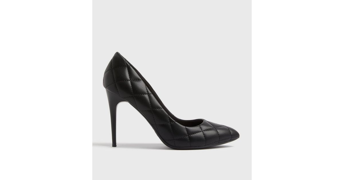 Black Quilted Stiletto Court Shoes | New Look