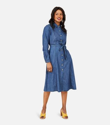 Yumi Blue Denim Shirt Midi Dress New Look