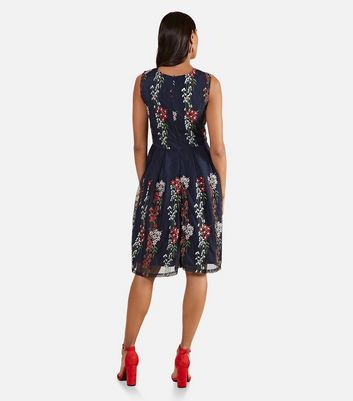 Yumi Navy Floral Embroidered Sleeveless Dress New Look