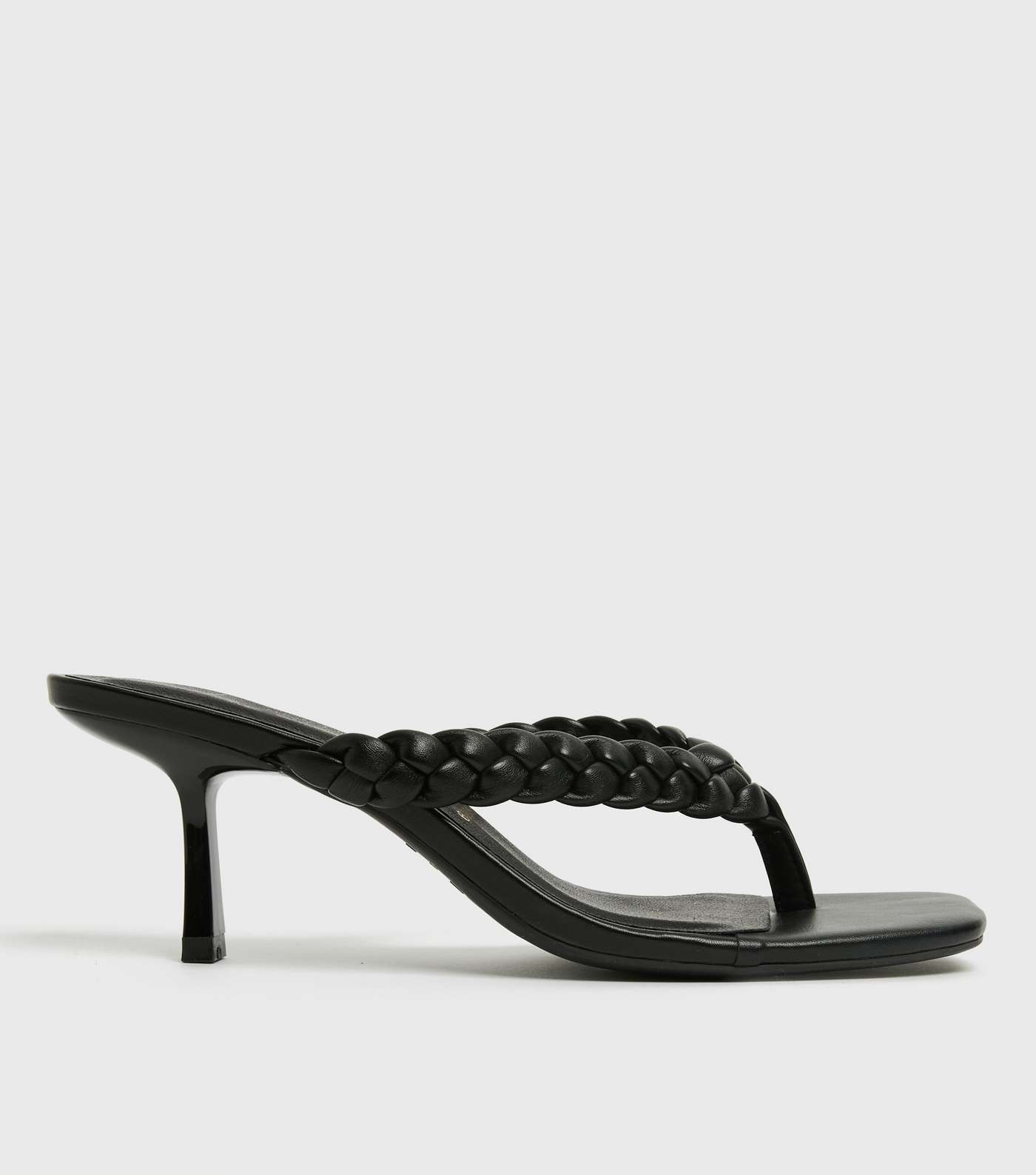 Black Leather-Look Plaited Stiletto Heel Mules 
