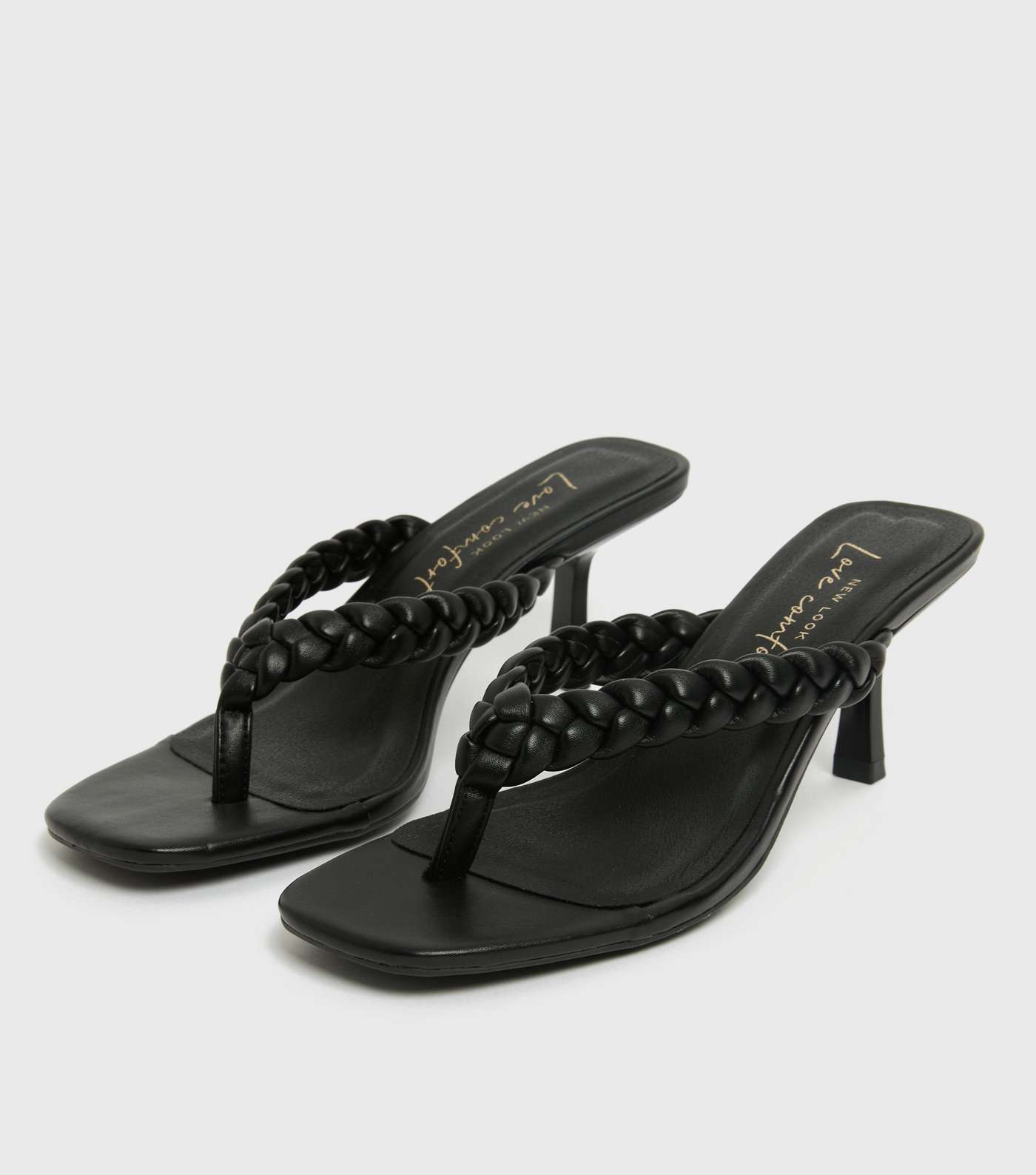 Black Leather-Look Plaited Stiletto Heel Mules  Image 3