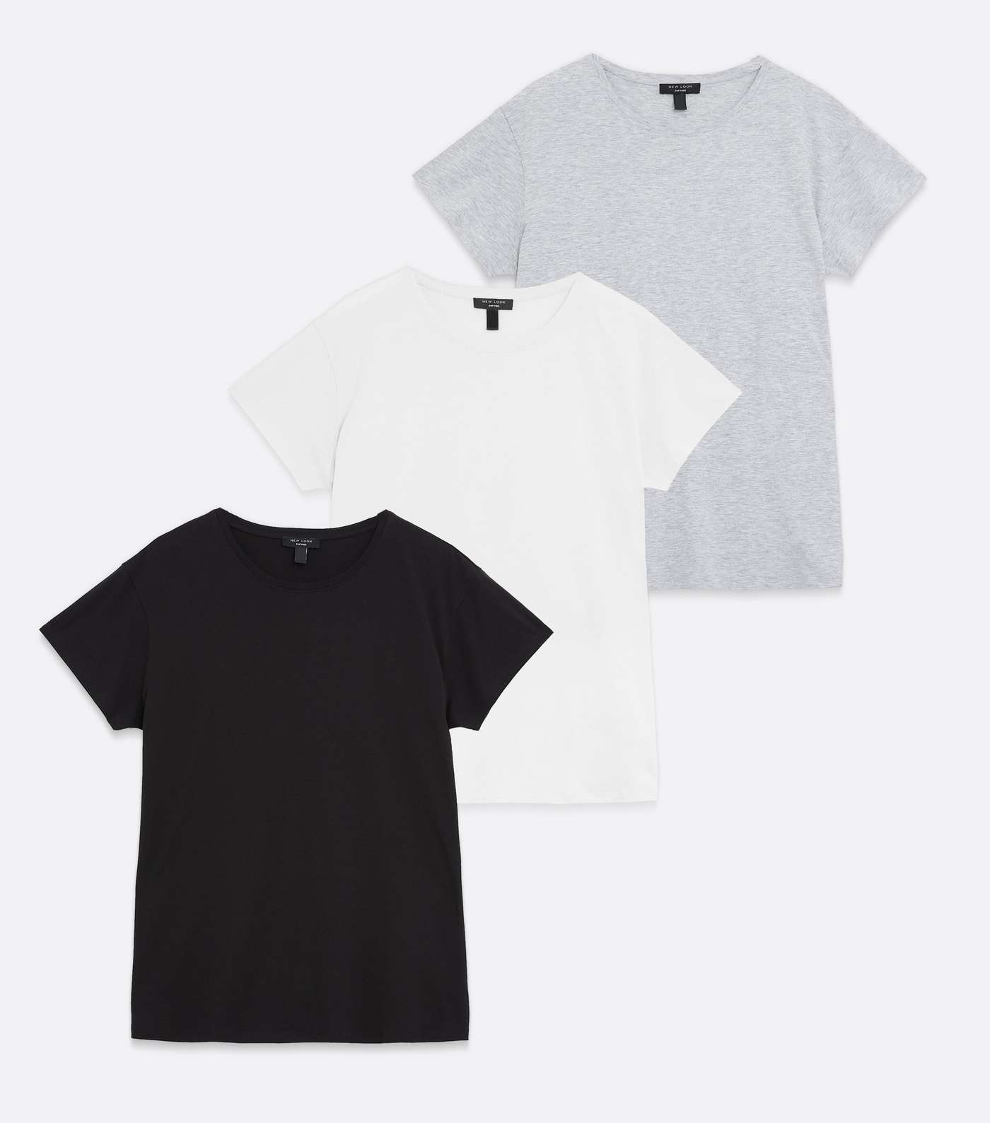 Curves 3 Pack Grey Black and White Crew Neck T-Shirts Image 5