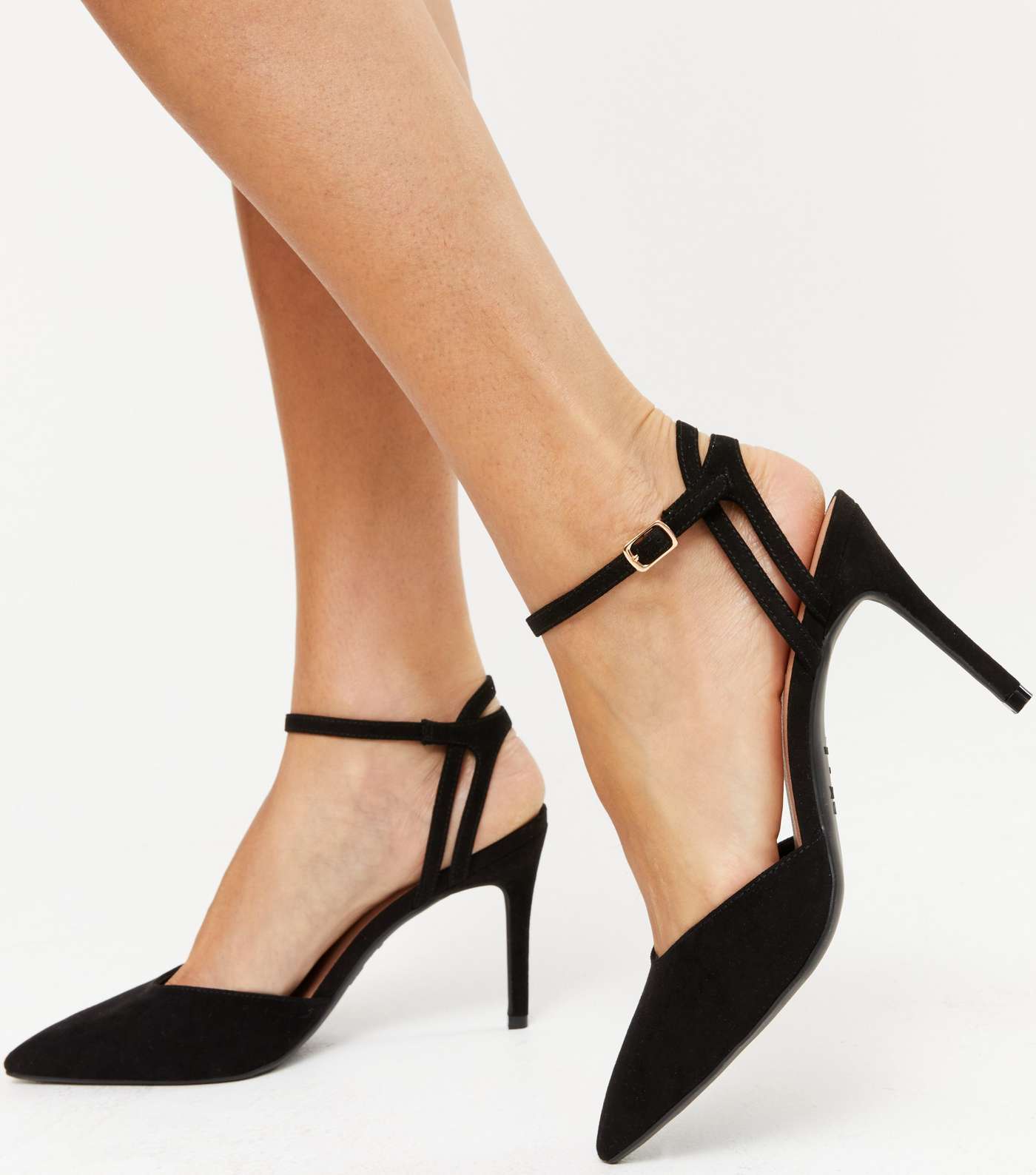 Black Suedette Pointed Court Shoes  Image 2