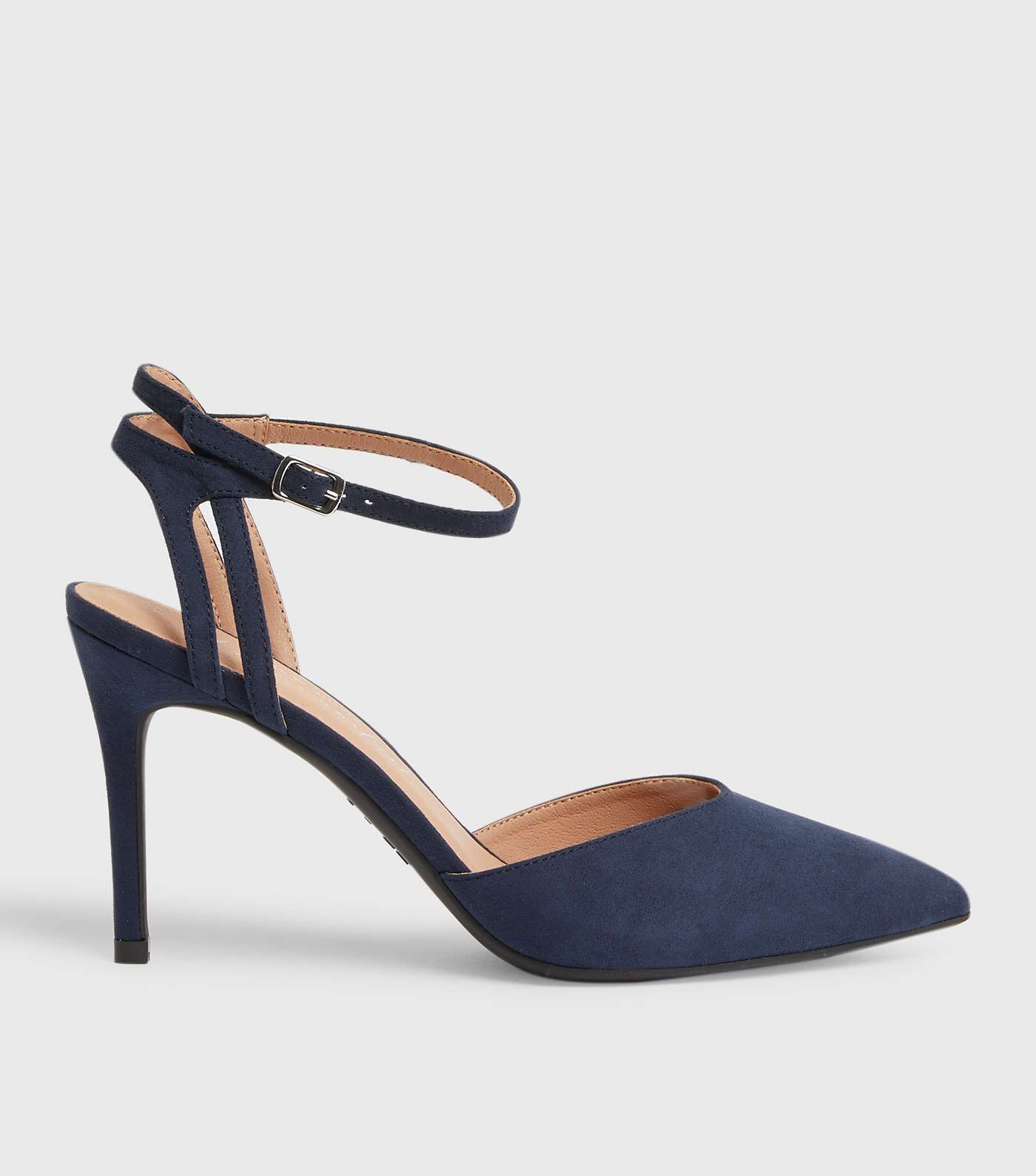 Navy Suedette Pointed Court Shoes