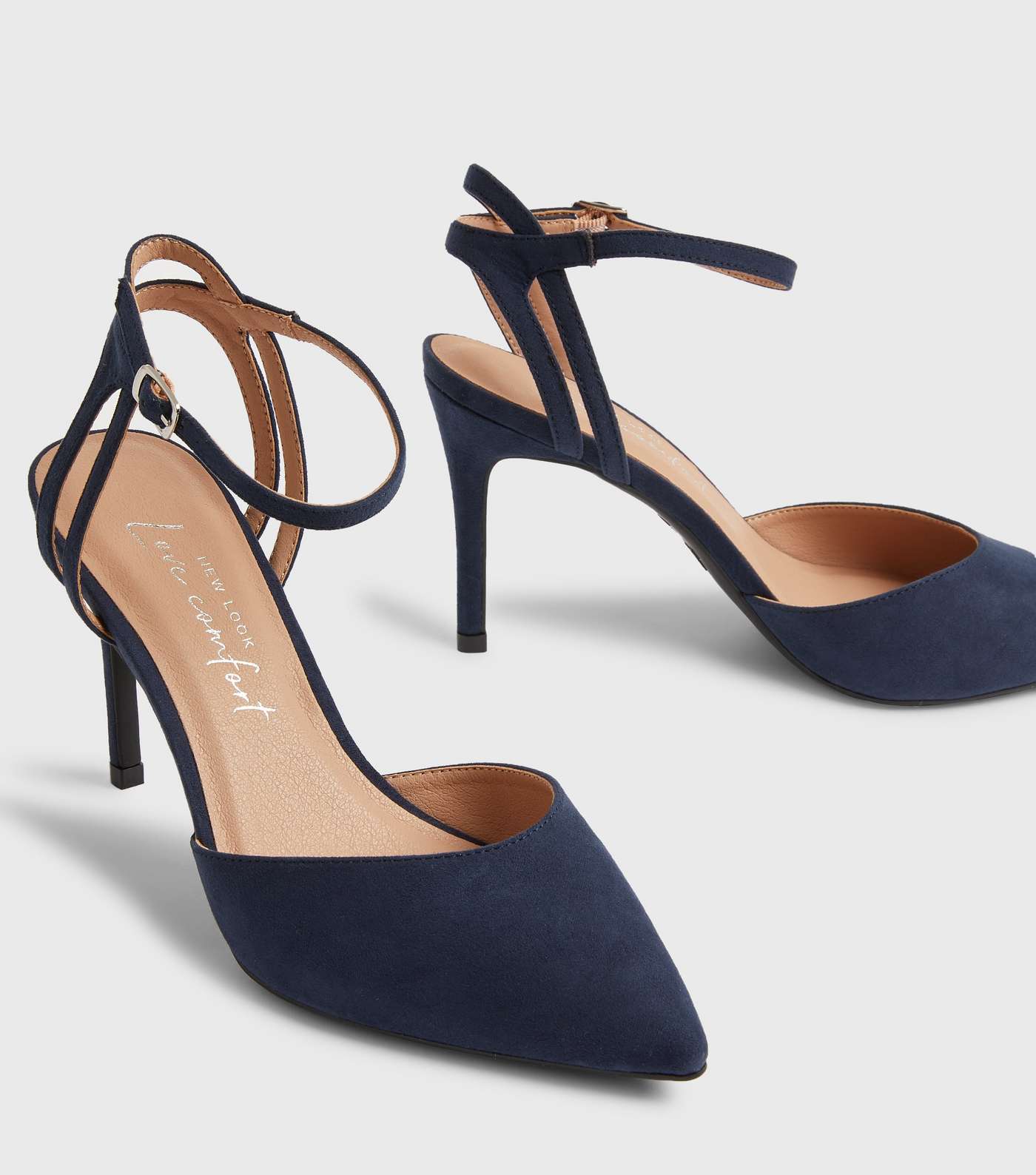 Navy Suedette Pointed Court Shoes Image 3