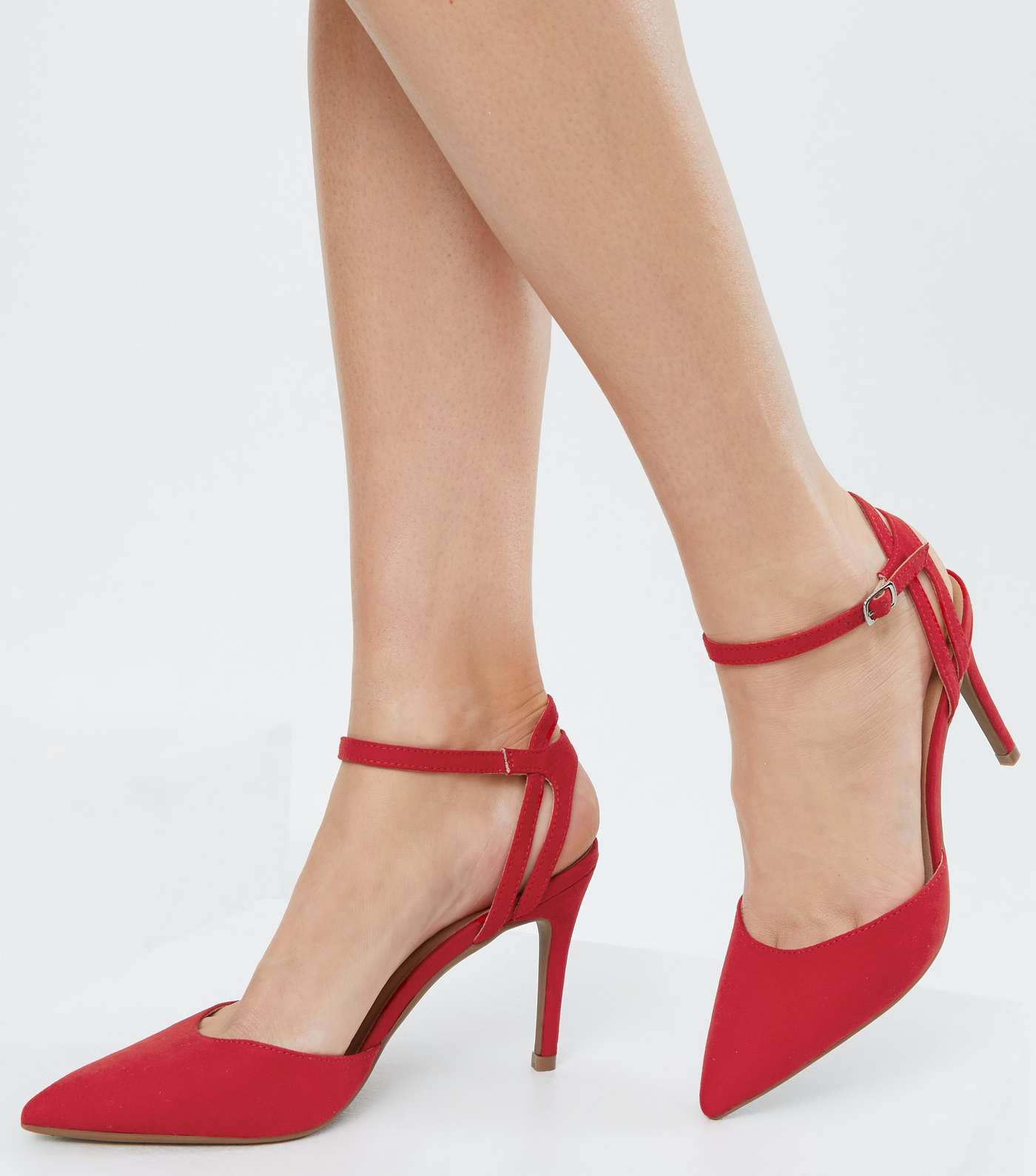 Red Suedette Pointed Court Shoes Image 2