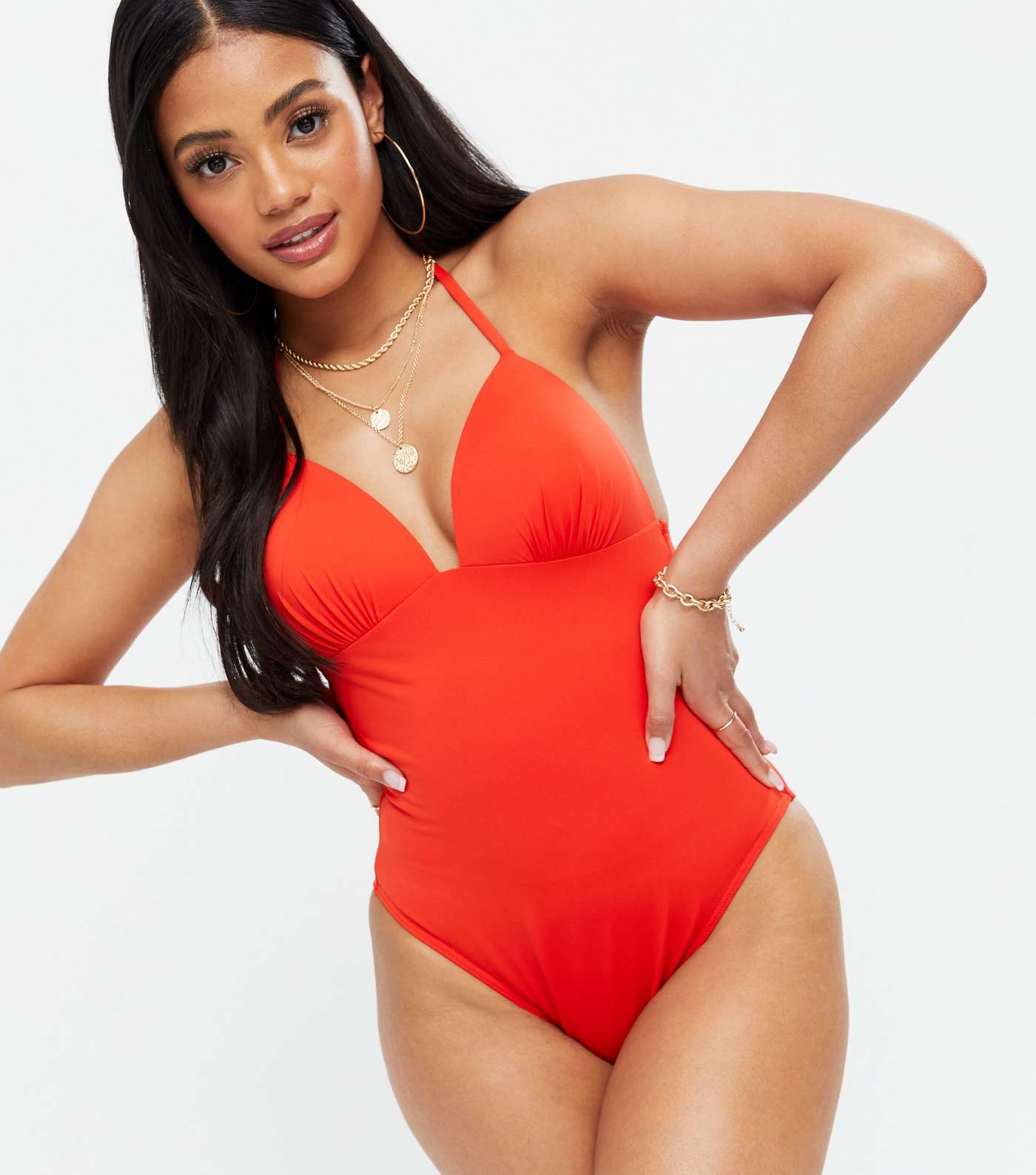 Red Lift & Shape Ruched Halter Swimsuit