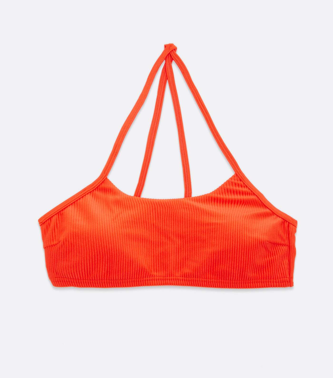 Bright Orange Ribbed One Shoulder Crop Bikini Top Image 5