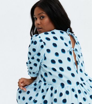 New look puff sleeve midi dress in blue spot hotsell