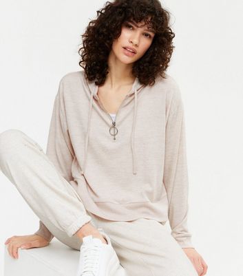 Cream Fine Knit Half Zip Hoodie | New Look