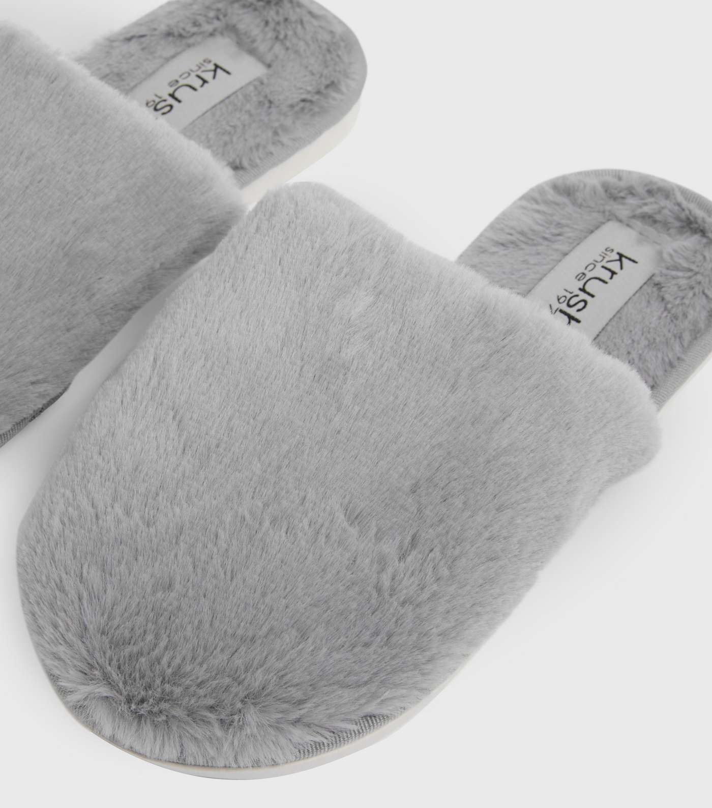 Krush Grey Fluffy Faux Fur Mule Slippers Image 3