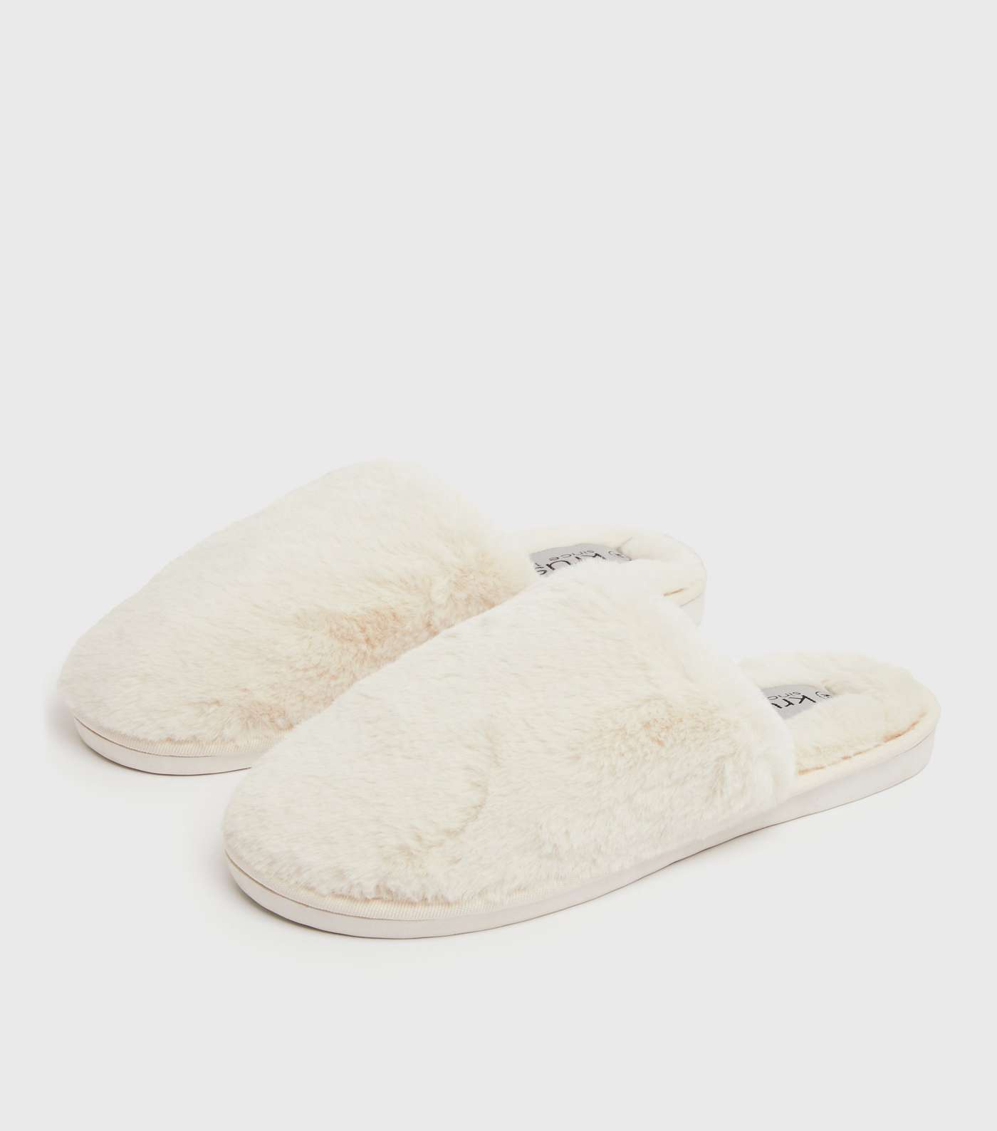 Krush Off White Fluffy Faux Fur Mule Slippers Image 2
