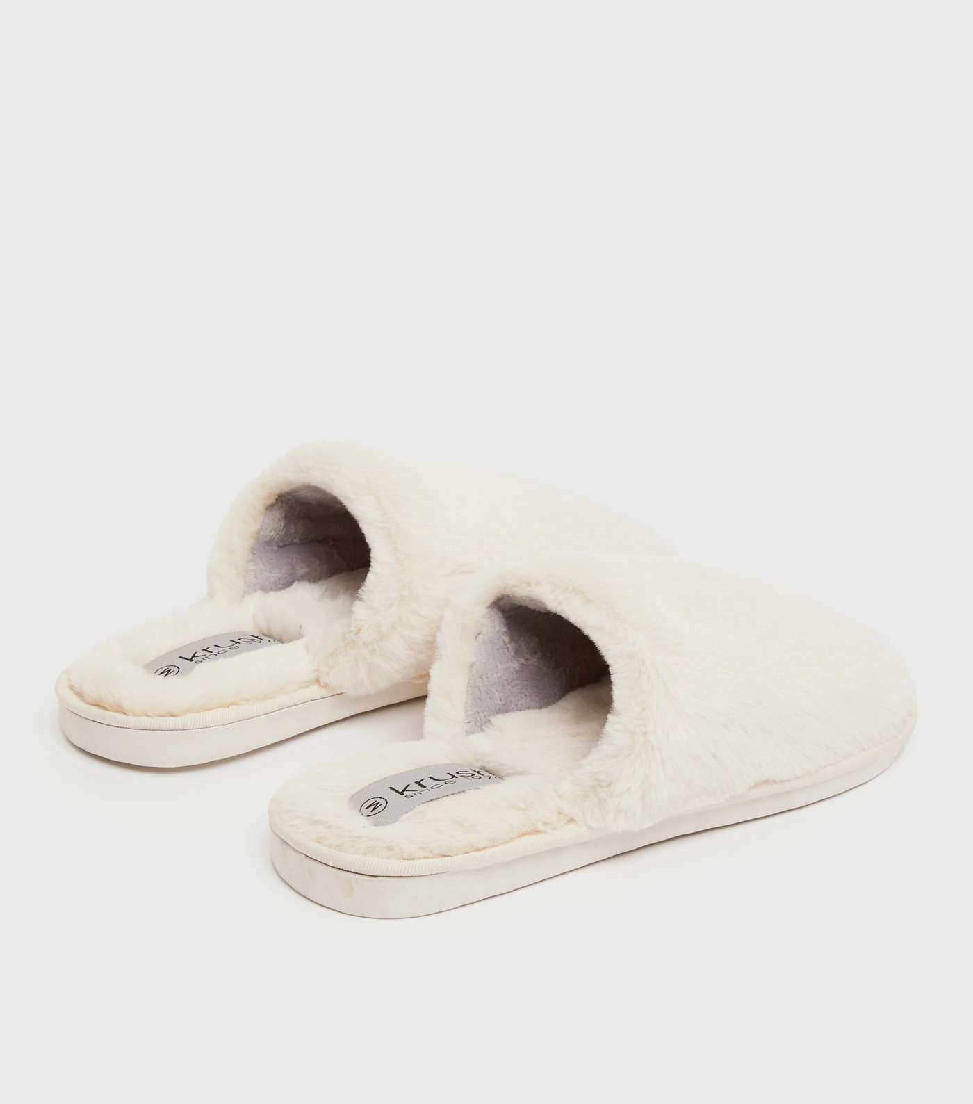 Krush Off White Fluffy Faux Fur Mule Slippers Image 4