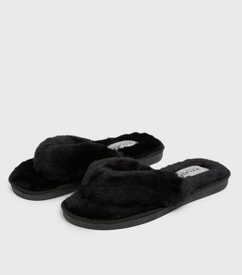 Black Fluffy Faux Fur Flip Flop Slippers New Look shop for Black Fluffy Faux Fur Flip Flop Slippers New Look at Shopo