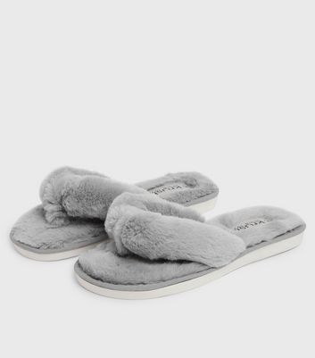 Grey Fluffy Faux Fur Flip Flop Slippers New Look shop for Grey Fluffy Faux Fur Flip Flop Slippers New Look at Shopo