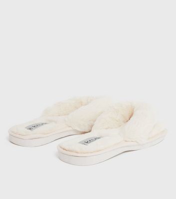 Cream Fluffy Faux Fur Flip Flop Slippers New Look shop for Cream Fluffy Faux Fur Flip Flop Slippers New Look at Shopo