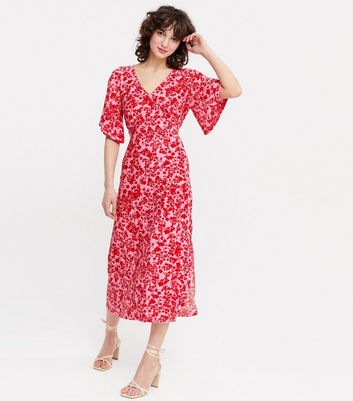 navy and pink floral midi dress