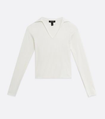 White Collared Long Sleeve Top | New Look