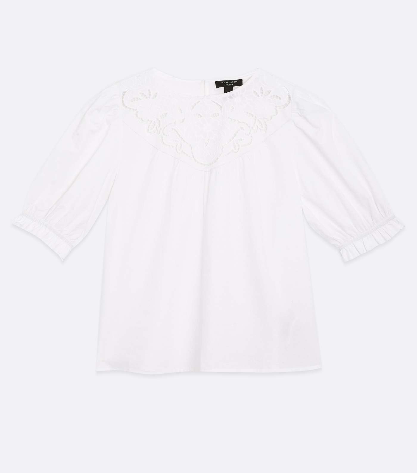 Petite White Broderie Neck Puff Sleeve Top Image 5